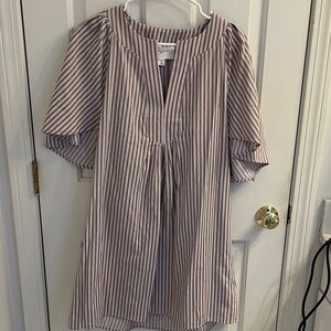 Pomander Place Tuckernuck Lilac Striped Seersucker Finley Flutter Sleeve Dress
